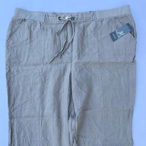 JM Collection Navy Linen Drawstring-Waist Pants
